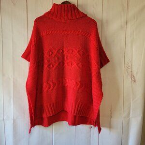 Loft Women’s Cable Turtleneck Sweater Poncho, Red, XS/S, Casual or Dress